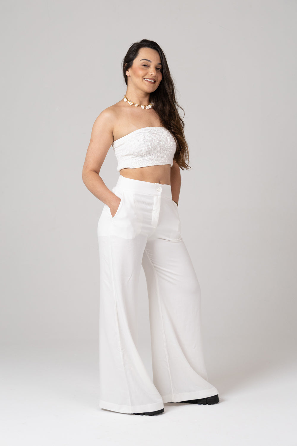 CONJUNTO TOP E CALÇA PANTALONA ELEGANTE VISCOSE