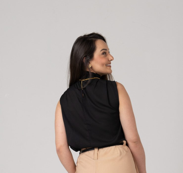 BLUSA SOCIAL FERNANDA COM TRANSPARENCIA E GOLA ALTA